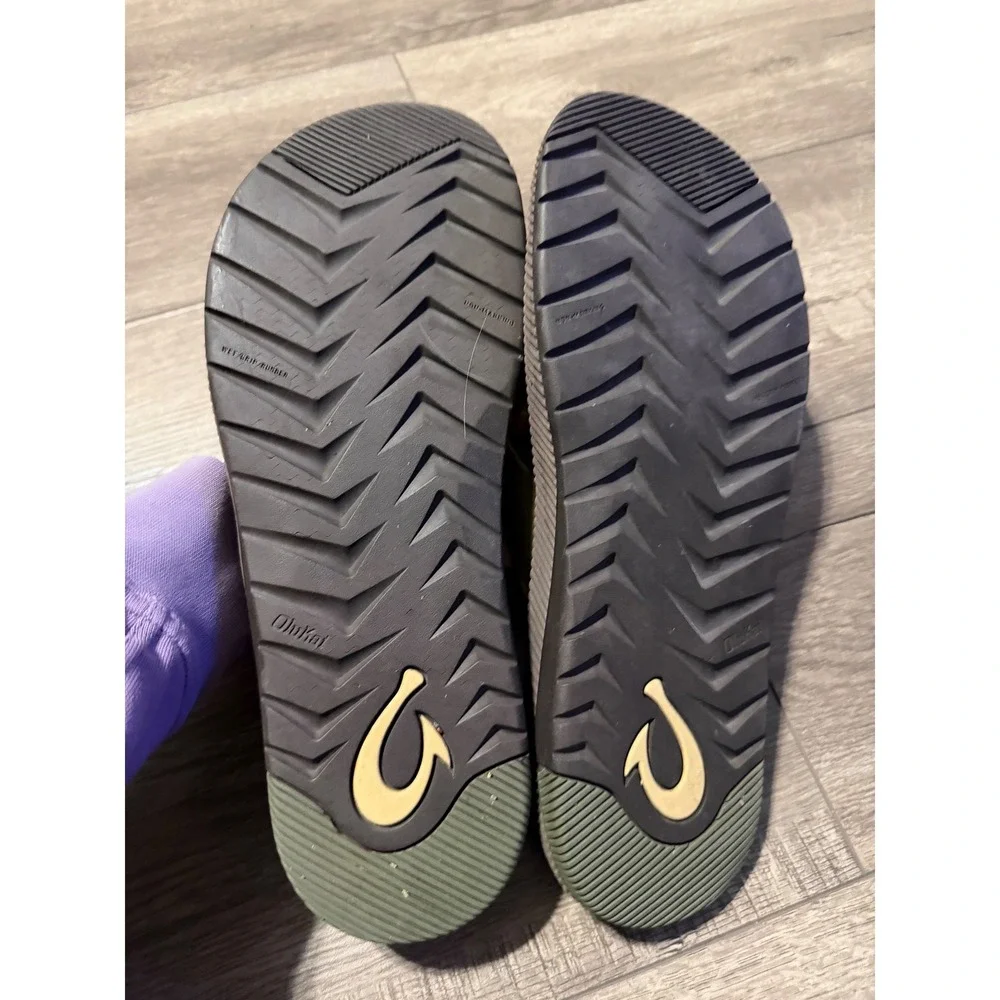 OluKai Welo Men 12 Flip Flop Sandals Brown Green Thong 10436-GY63 US M 12 EUR 45